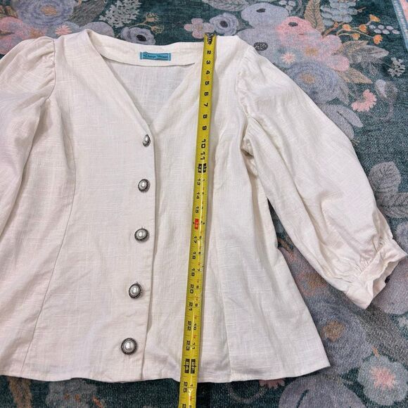 Sonja Wilson Blouse Jacket Women Large White V-Neck Button Up Pearl Button Puff - Picture 14 of 16